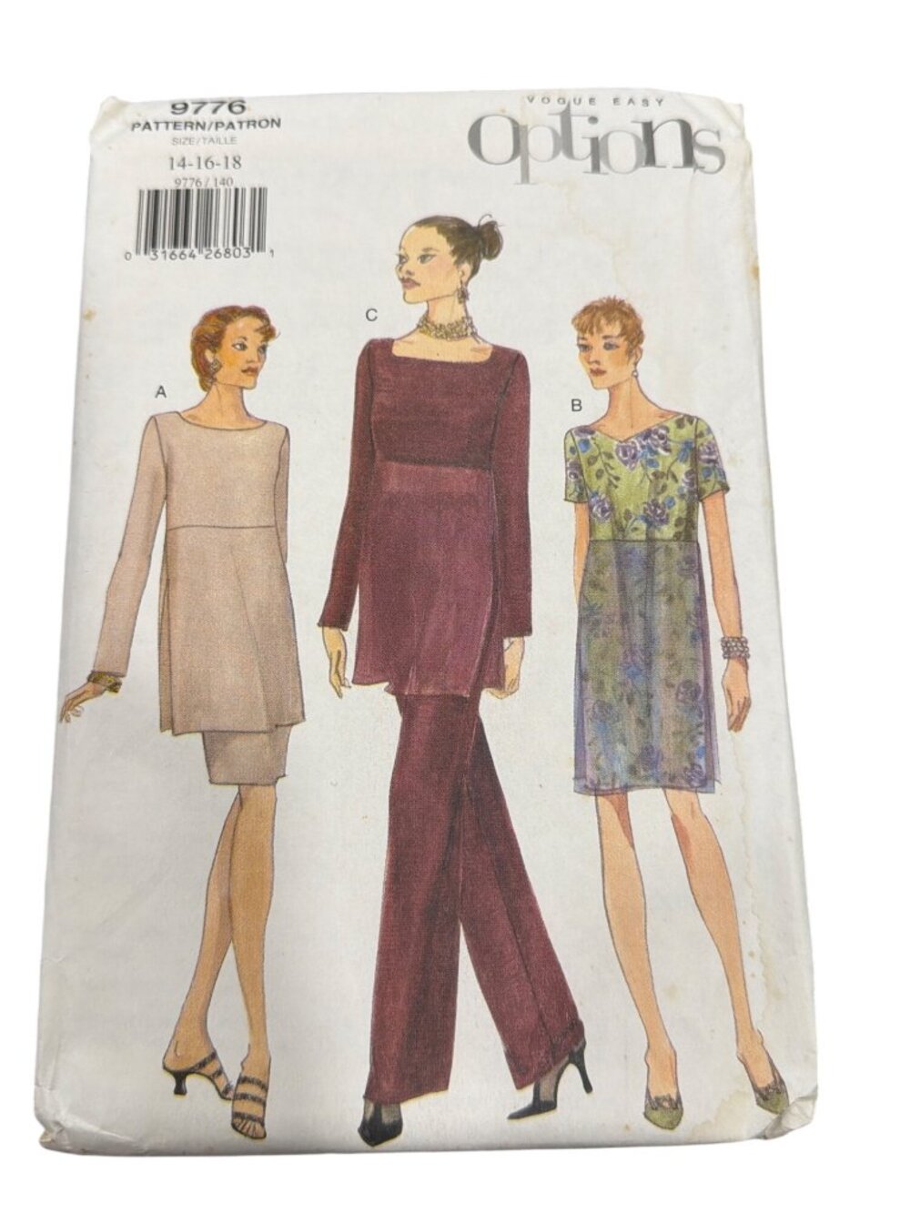 Vogue Easy Options Sewing Pattern 9776 Misses Dress Tunic Skirt & Pants Size 14-